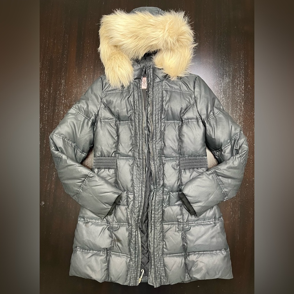 Juicy Couture Gray Puffer Coat with Fur Hood